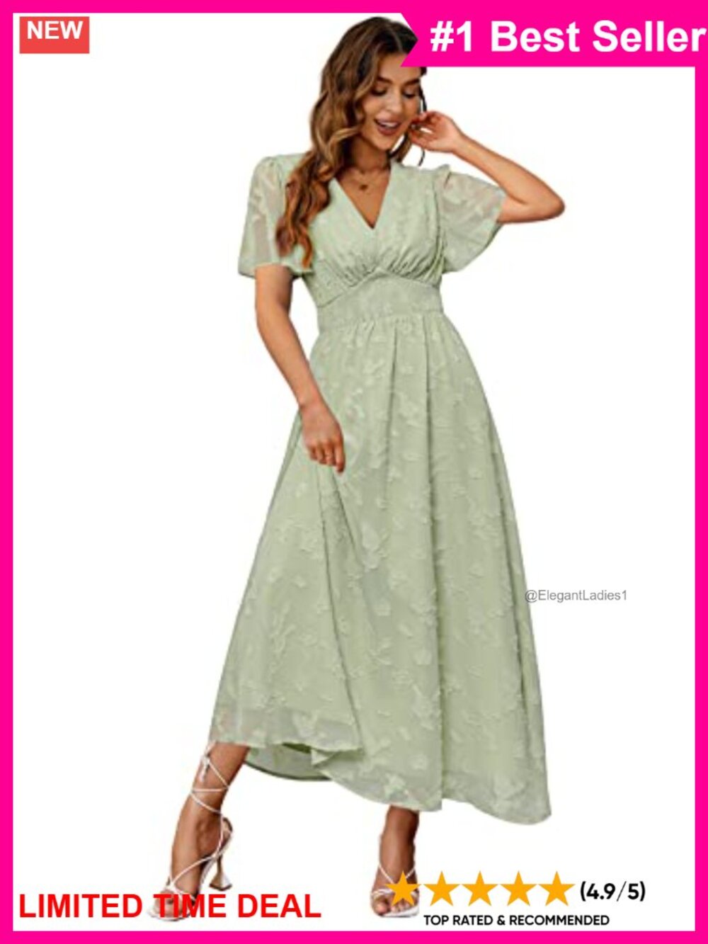 Boho Floral Maxi Dress V Neck Short Sleeve Smocked Waist Flowy A-Line